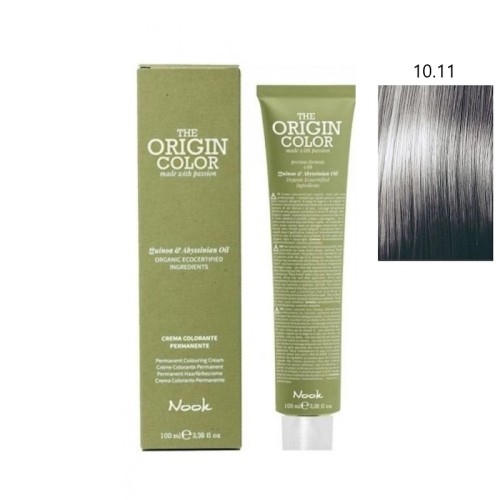 Vopsea permanenta cu amoniac fara PPD si fara Resorcinol, Nook Origin Color blond platinat cenusiu intens 10.11 100ml