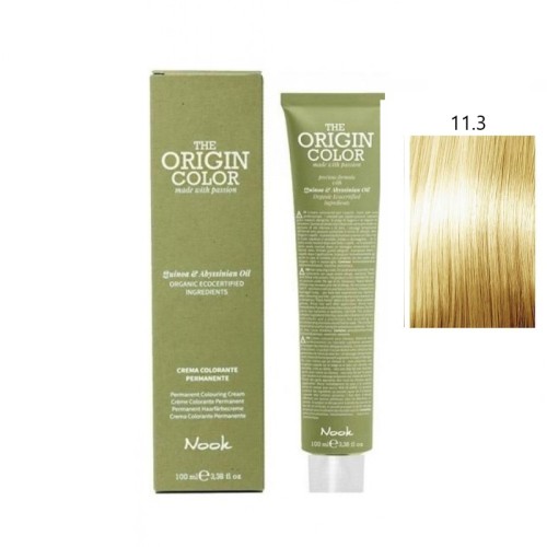 Vopsea permanenta cu amoniac fara PPD si fara Resorcinol, Nook Origin Color blond platinat deschis auriu 11.3 100ml