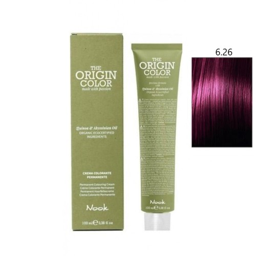 Vopsea permanenta cu amoniac fara PPD si fara Resorcinol, Nook Origin Color blond inchis violet roscat 6.26 100ml