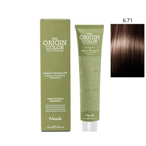 Vopsea permanenta cu amoniac fara PPD si fara Resorcinol, Nook Origin Color blond inchis ciocolatiu cenusiu 6.71 100ml