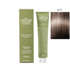 Vopsea permanenta cu amoniac fara PPD si fara Resorcinol, Nook Origin Color blond deschis ciocolatiu cenusiu 8.71 100ml